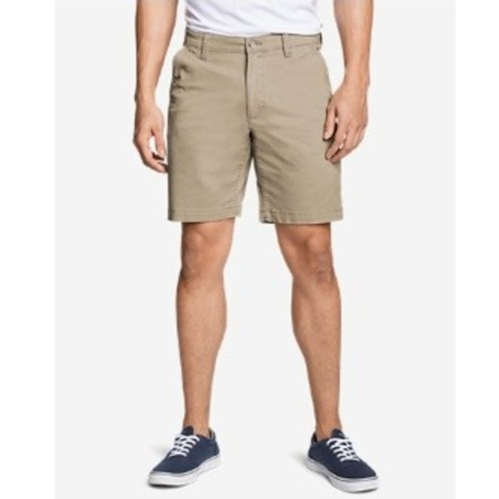 Eddie Bauer Light Khaki Men's Legend Wash Flat Front Chino Shorts 42 Inseam 9"